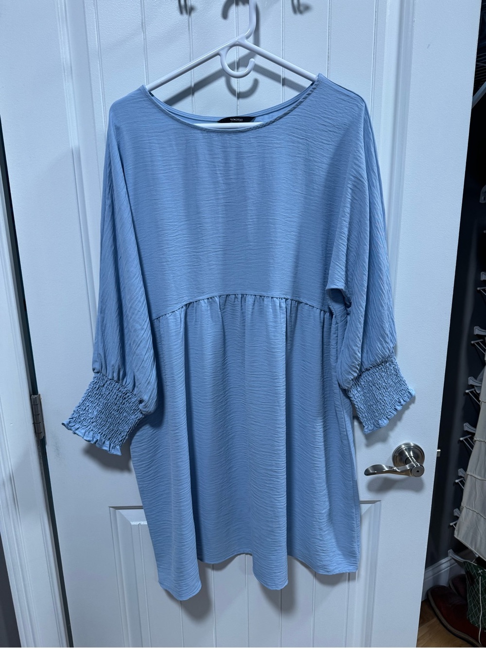 Light Blue Smocked Sleeve Dress
